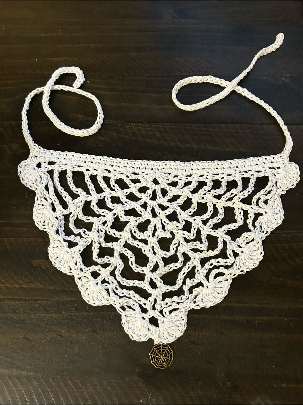White cotton spiderweb bandana with spiderweb charm